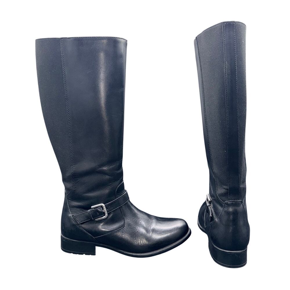 Clarks Women’s Black Leather Knee High Riding Boots Side Zip Size 9 M